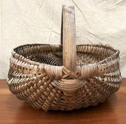 Large Antique Buttocks Basket With Pine Cones