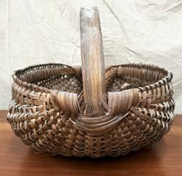 Large Antique Buttocks Basket With Pine Cones
