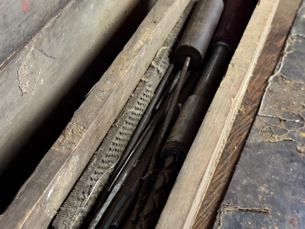 Antique Wooden Tool Chest With Some Tools