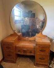 Art Deco Waterfall Dressing Table with Large Round Mirror