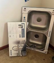 Moen Faucet and Elkay Double Stainless Sink