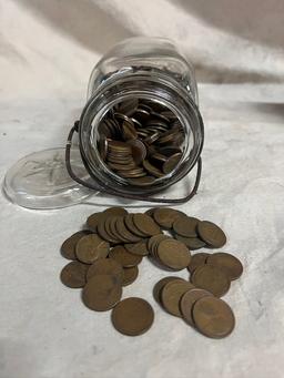 Ball Jar Of Unsearched Wheat Pennies