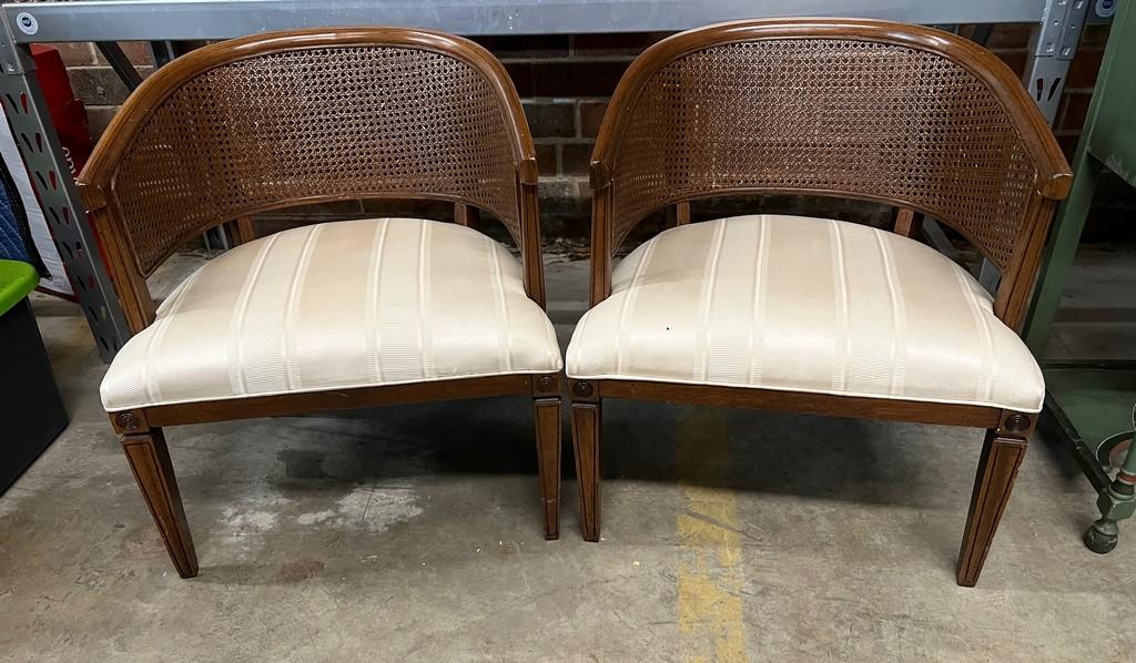 MCM Curved Caned Back Barrel Chair