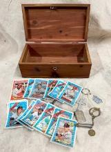 Small Cedar Dresser Box With 3-D Baseball Cards