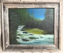 L. Long Oil on Canvas with Rough Wooden Frame