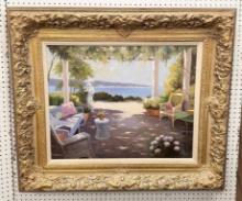 Lovely Oil on Canvas "Lady with Parasole in the Garden"