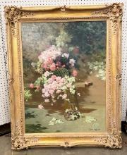 Large Ornate Gold Framed Floral Painting by Van Radon