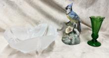 Glassware & Bird Figurine