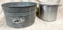 Galvanized Washtub And Aluminum Stew Pot