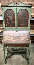 Small Fold Top Secretary in Green and Wood