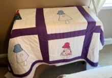 Hand-Stitched Sunbonnet Sue Quilt in Purple and Other Colors