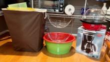 Dash Popcorn Popper with Dome, Braun Aroma Deluxe Coffee Maker (NEW), Stainless Two Tier Basket, Buc