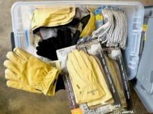 Plastic Tote Containing New Work Gloves