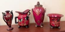 Three-Piece Ceramic and Lidded Urn