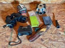 Binoculars, BBs, Turkey Call, Throwing Knife And Glass Compass