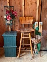 Bar Stool, Army Cot, Planter & Metal Plant Stand