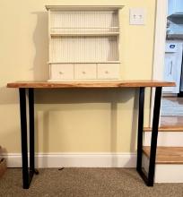 Iron and Wood Table and Wall Unit with Shelves and Drawers