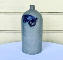 Nice Antique Salt Glaze Blue Decorated Slender Jug