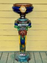 Art Nouveau Large Porcelain Majolica Jardinière with Pedestal