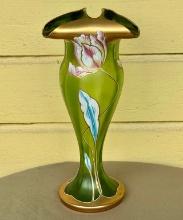 Mont Joye French Painted Enameled Art Glass Vase
