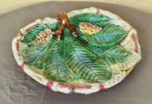Majolica George Jones Chestnut Leaf on Napkin Serving Dish