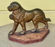 Antique Cast Iron and Wood Base St. Bernard Doorstop
