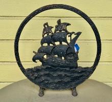 Early Cast Iron Sailing Ship Screen Door  Stop