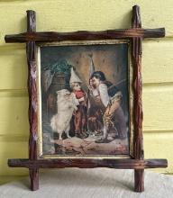Victorian Patriotic Color Print In Carved Wood Frame