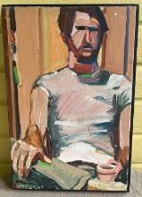 Mid Century 1969 Oil On Canvas Of Seated Man Signed Wetta