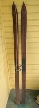 Pair of Antique Cross Country Skis With Poles