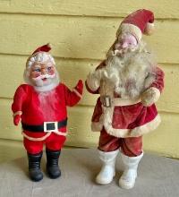 Two Cloth Santa Claus Figurines