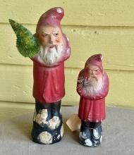 Very Rare Antique Paper Mache Santa Figure With Tree And Other