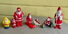 Lot of Vintage Plastic Santa Figurines and One Mechanical