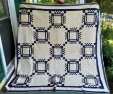 Superb Nineteenth Century Blue & White Hand Stitched Trapunto Style Quilt