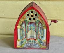 Antique Tin Wind Up Organ Toy