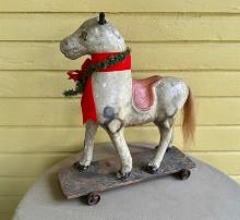 Antique Paper Mache Pull Toy Horse