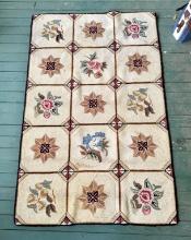 Vintage Hooked Floral & Foliage Pattern Rug