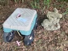 Garden Cart and Cement Bunny