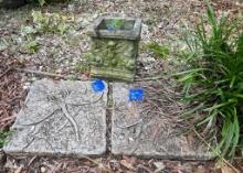 Square Planter and Two Stepping Stone
