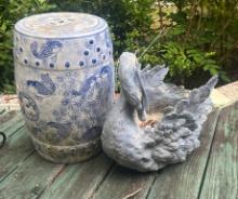 Swan Planter and Asian Garden Table