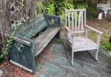 Wooden Bench and Rocking Chair