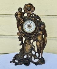 Victorian Spelter Parlor Clock Signed Wild Rose