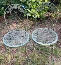 Vintage Pair of Mesh Green Chairs