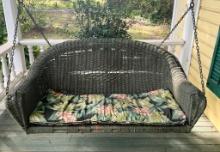 Antique Green Wicker Porch Swing