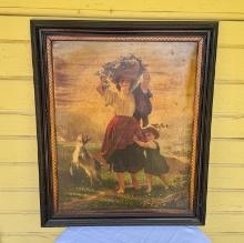 Victorian Print of Mother, Daughter, and Sheep