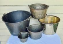Five Graduated Brass Pails with Handles