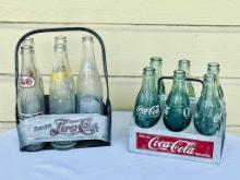 Original Metal Pepsi and Coke Carriers and Bottles