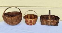 Lot of Three Vintage Handmade Southern Baskets