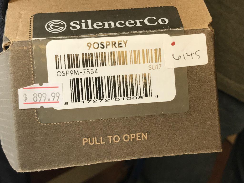 SilencerCo LLC 9Osprey silencer, for 9mm, 7.0625" in length, s#OSP9M7854, appears New