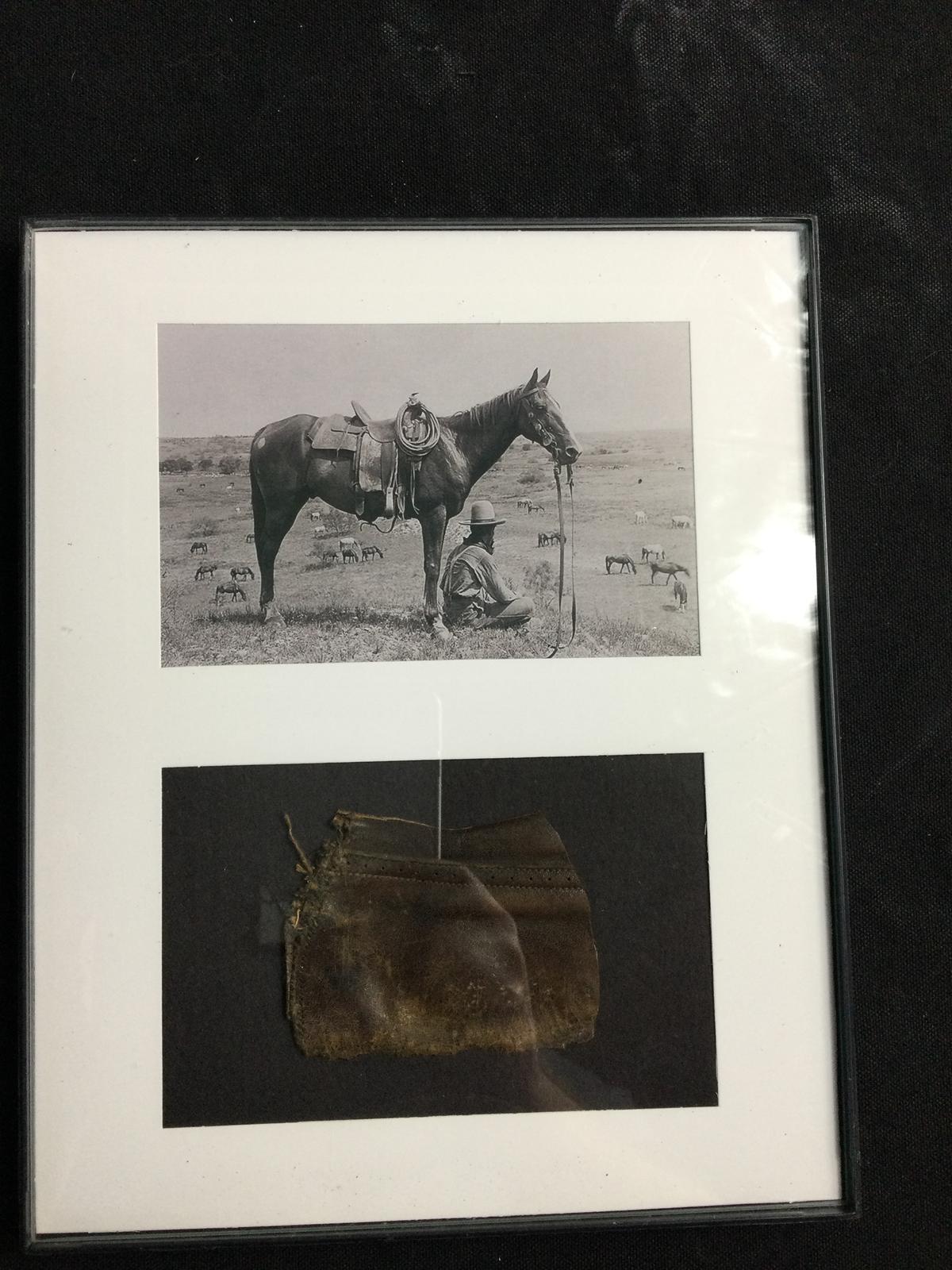 Genuine 1800s Leather Boot Fragment and a Framed COPY of a Cowboy Picture